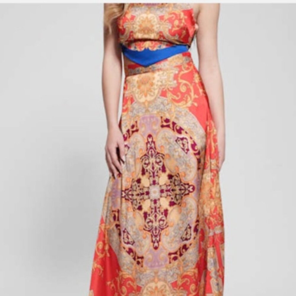 Guess Satin Crop Scarf Top + Matching Skirt